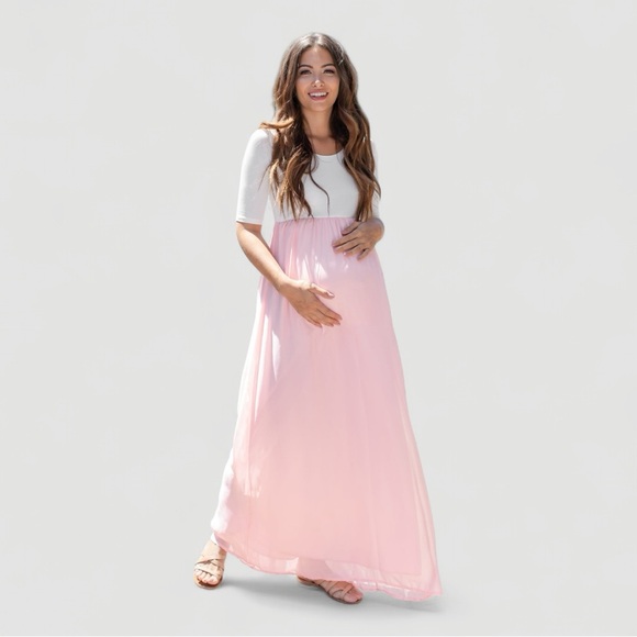 Pinkblush Dresses & Skirts - PinkBlush Light Pink Chiffon Colorblock Maternity Maxi Dress l Petite Small
